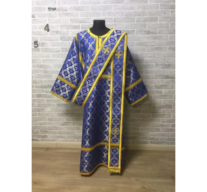Dark blue protodeacon's vestment - Orthodox sticharion and double Greek orar