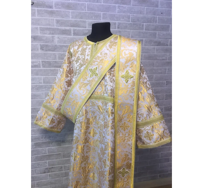 Deacon's ordination vestment - Stichar and orar in white brocade - For deacon