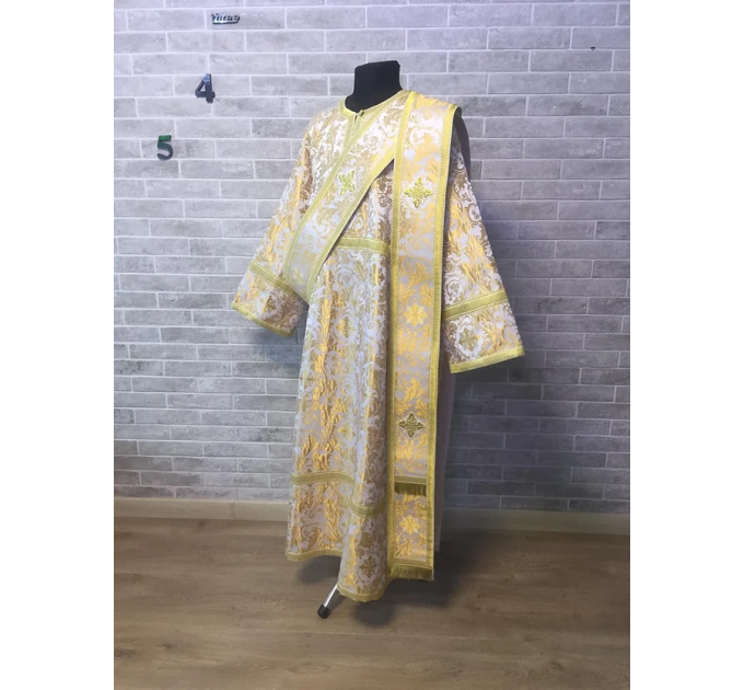Deacon's ordination vestment - Stichar and orar in white brocade - For deacon