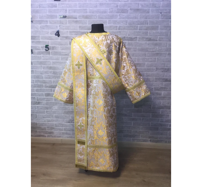 Deacon's ordination vestment - Stichar and orar in white brocade - For deacon