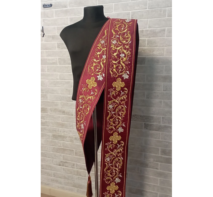 Combined velvet and brocade protodeacon's sticharion, single orar - Vestment