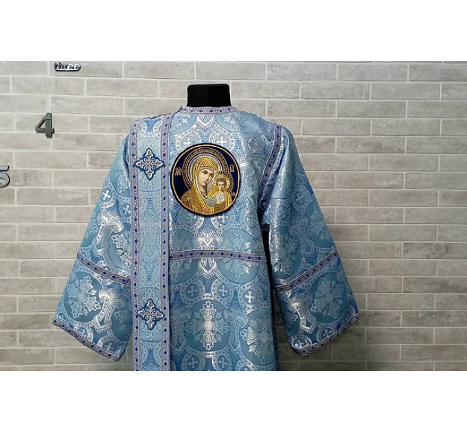 Light blue deacon's sticharion with icon on the back - Orthodox Vestment -Clergy
