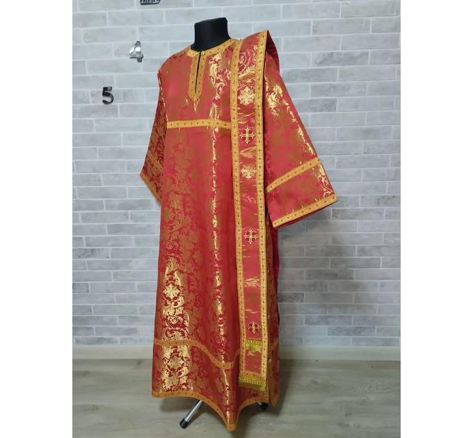Sticharion for deacon with single red rorar - Deacon's alb - Orthodox Liturgical