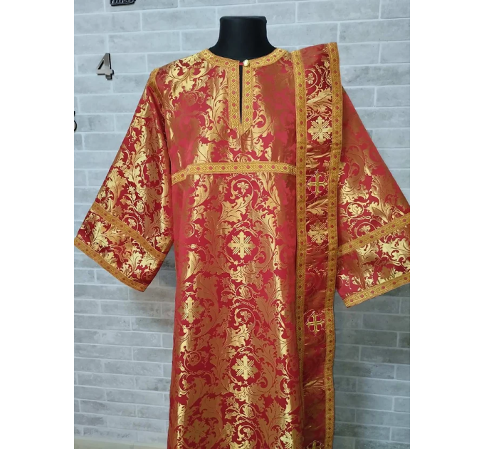 Sticharion for deacon with single red rorar - Deacon's alb - Orthodox Liturgical