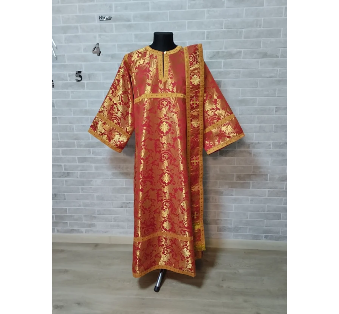 Sticharion for deacon with single red rorar - Deacon's alb - Orthodox Liturgical