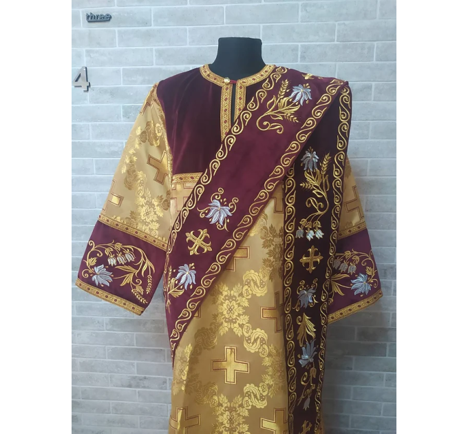 Combined velvet and brocade Protodeacon's sticharion with Double Greek orarion