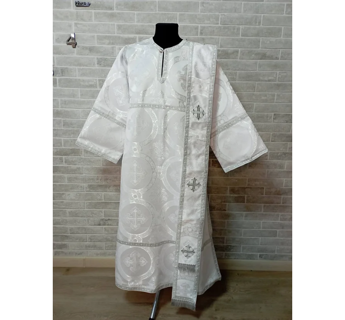 White vestment with blue trim for protodeacon - Deacon's alb - Orthodox Liturgic