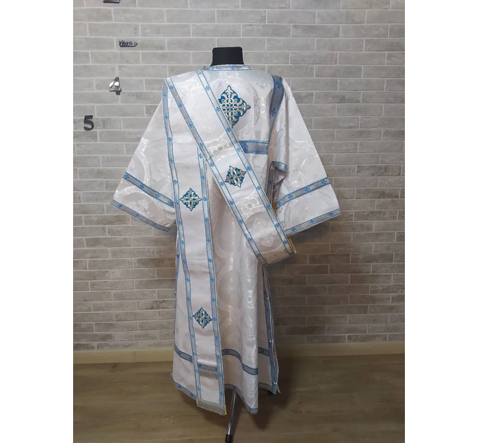 White vestment with blue trim for protodeacon - Deacon's alb - Orthodox Liturgic