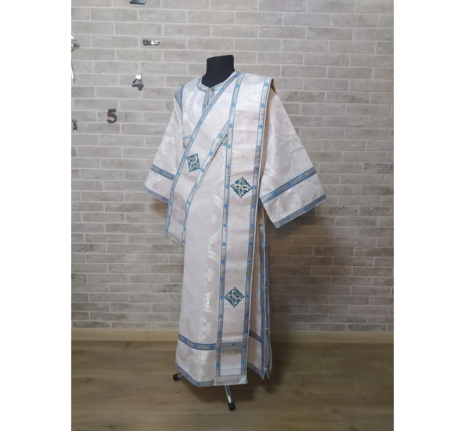 White vestment with blue trim for protodeacon - Deacon's alb - Orthodox Liturgic