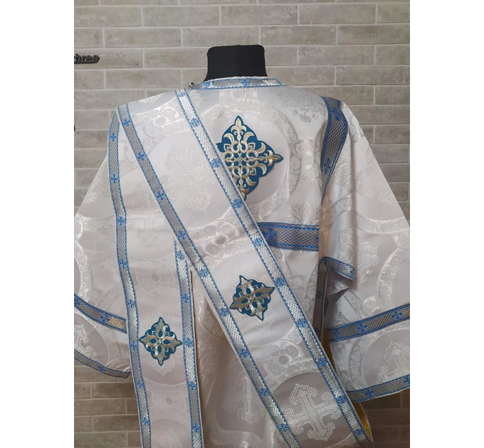 White vestment with blue trim for protodeacon - Deacon's alb - Orthodox Liturgic