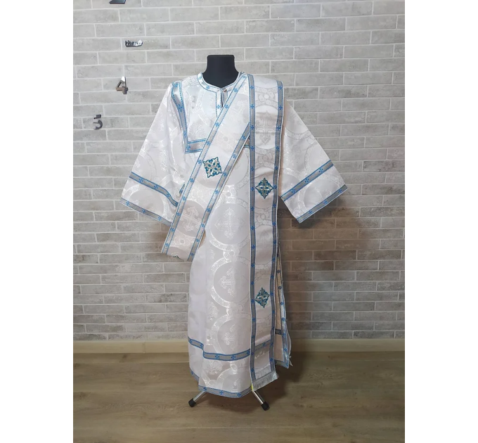 White vestment with blue trim for protodeacon - Deacon's alb - Orthodox Liturgic