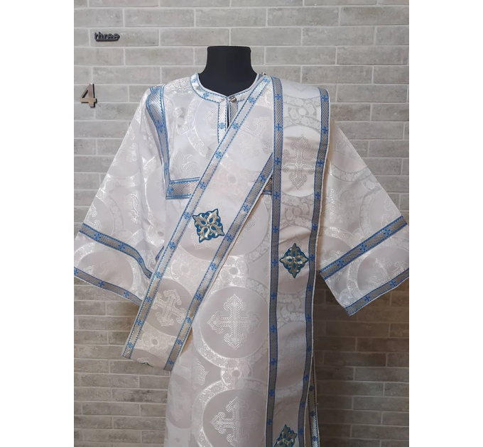 White vestment with blue trim for protodeacon - Deacon's alb - Orthodox Liturgic