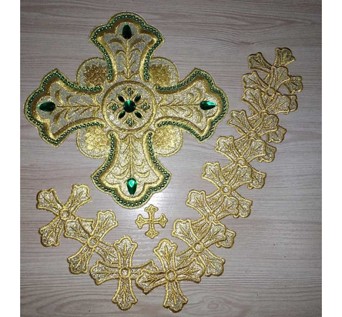 Set of 14 embroidered crosses for vestments with stones