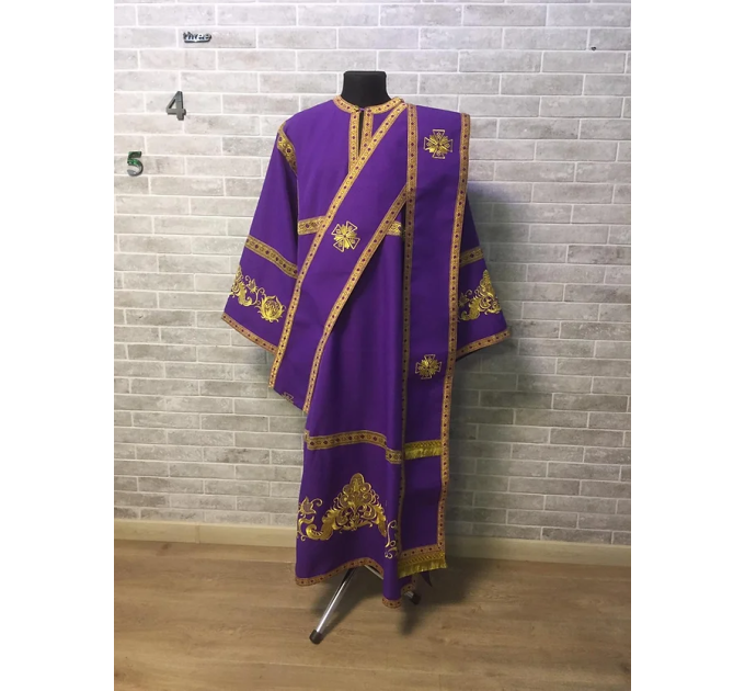Embroidered protodeacon's sticharion in gabardine - Deacon's alb - Orthodox set