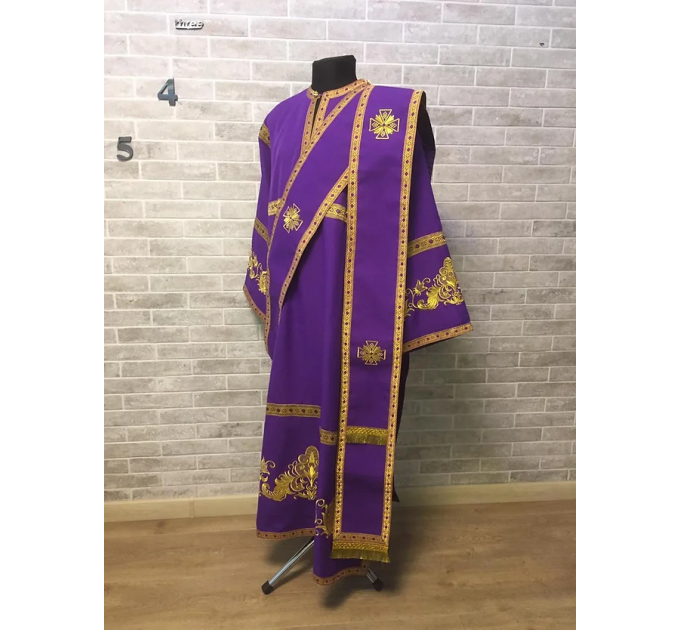 Embroidered protodeacon's sticharion in gabardine - Deacon's alb - Orthodox set