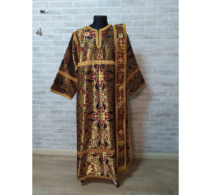 Maroon Protodeacon's sticharion - Deacon's alb - Orthodox Vestment - Stikharion