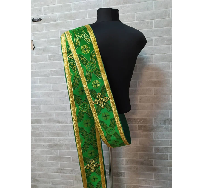 Green double orar in greek style - Protodeacon's orarion in brocade - Orthodox