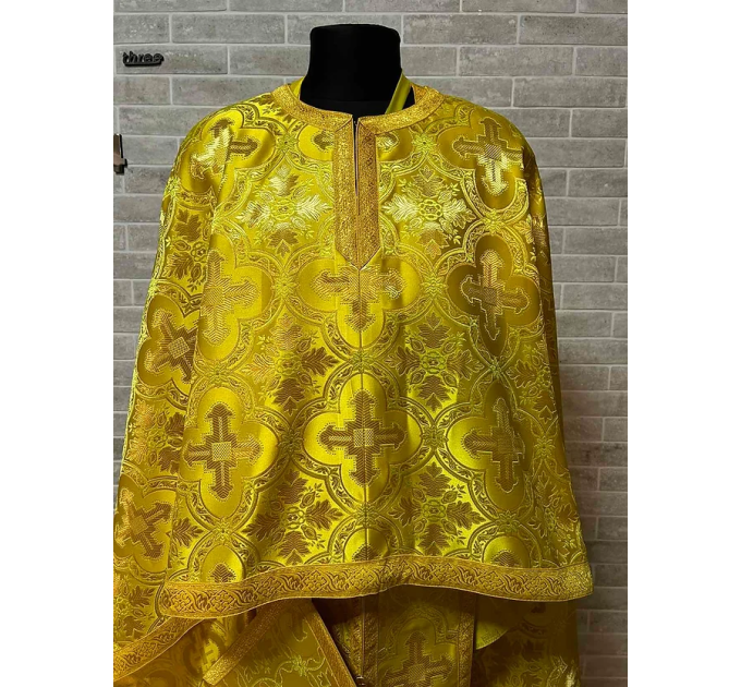 Priest vestment set in brocade, icon on phelon - Greek-style vestment