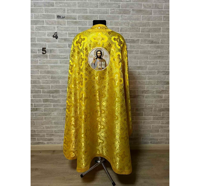 Priest vestment set in brocade, icon on phelon - Greek-style vestment