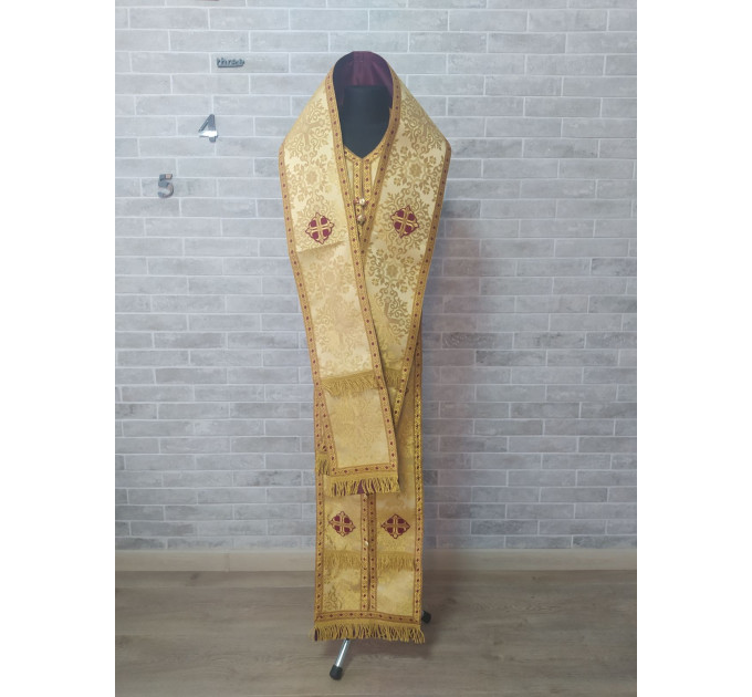 Bishop's Communion set in nonmetallic brocade - Bishop Stole and cuffs in brocade - Bishop set - Small omophorion - Epitrakhilion and cuffs