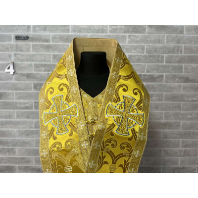 Bishop's Communion set in yellow brocade - Bishop Stole and cuffs in brocade - Bishop set - Small omophorion - Epitrakhilion and cuffs