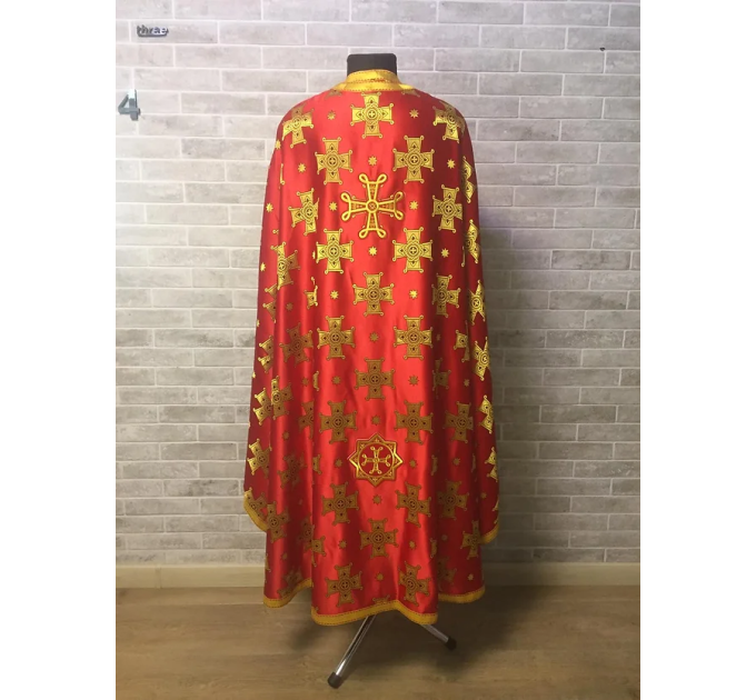Red cross brocade vestment in Greek style - Liturgical priest vestment set