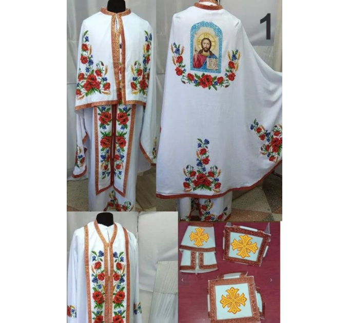 Handmade embroidery with beads vestment for priest in Greek style