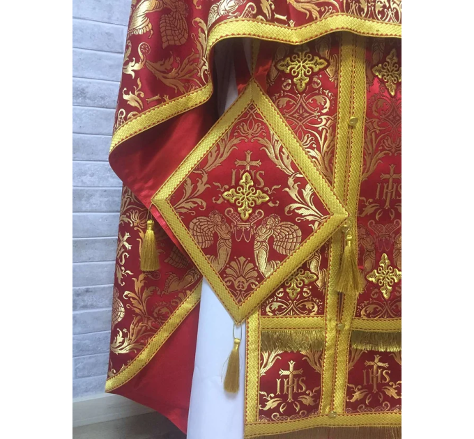 Red-gold vestment set in Greek style - Priest vestment in metallic brocade