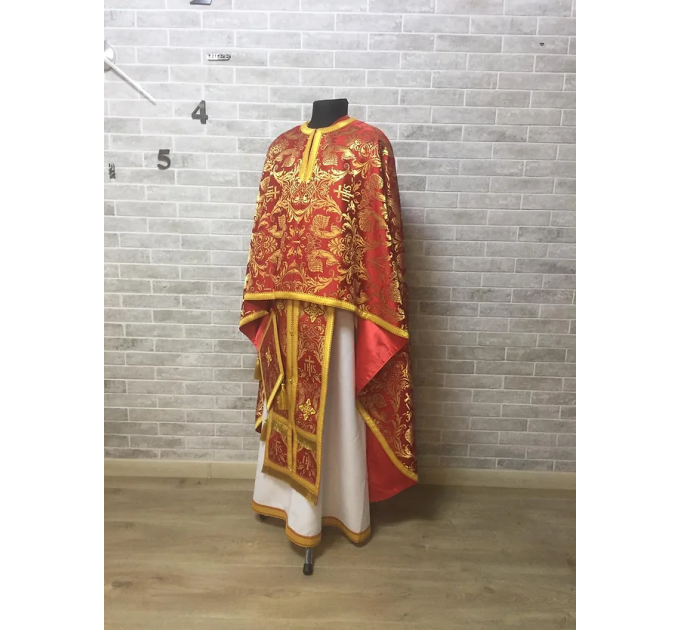 Red-gold vestment set in Greek style - Priest vestment in metallic brocade