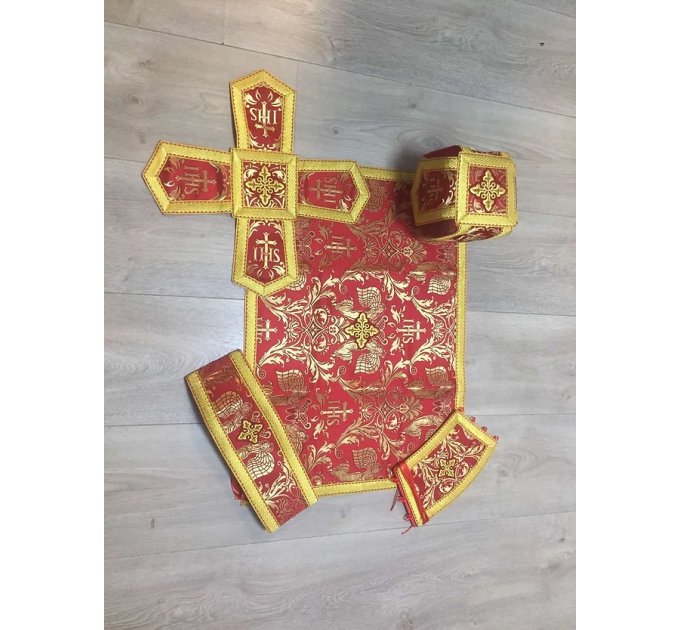Red-gold vestment set in Greek style - Priest vestment in metallic brocade