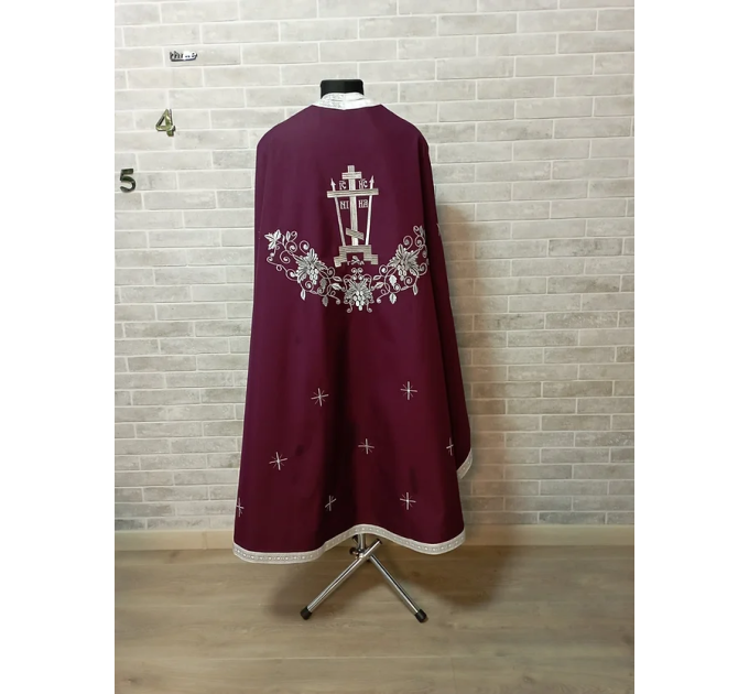 Calvary Embroidered Priest Orthodox Greek style vestment - Burgundy vestment