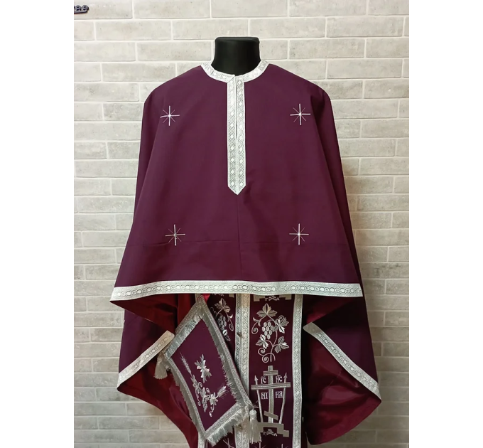 Calvary Embroidered Priest Orthodox Greek style vestment - Burgundy vestment