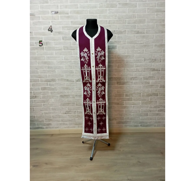 Calvary Embroidered Priest Orthodox Greek style vestment - Burgundy vestment