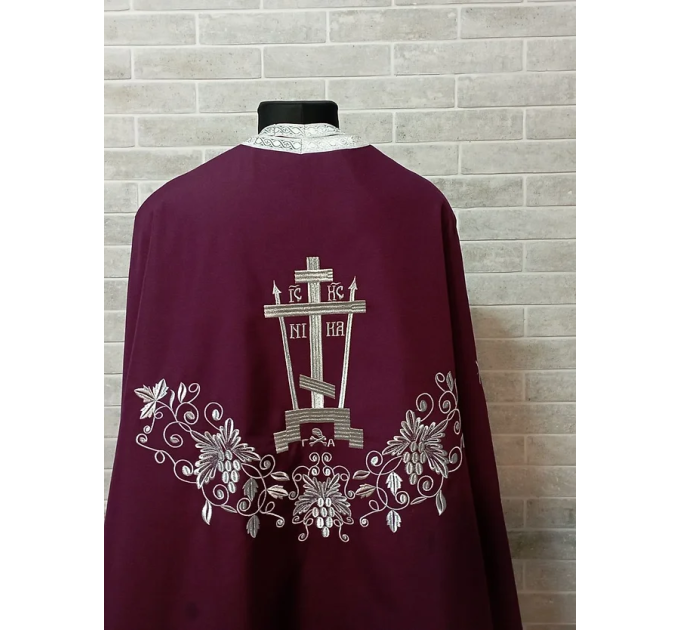 Calvary Embroidered Priest Orthodox Greek style vestment - Burgundy vestment