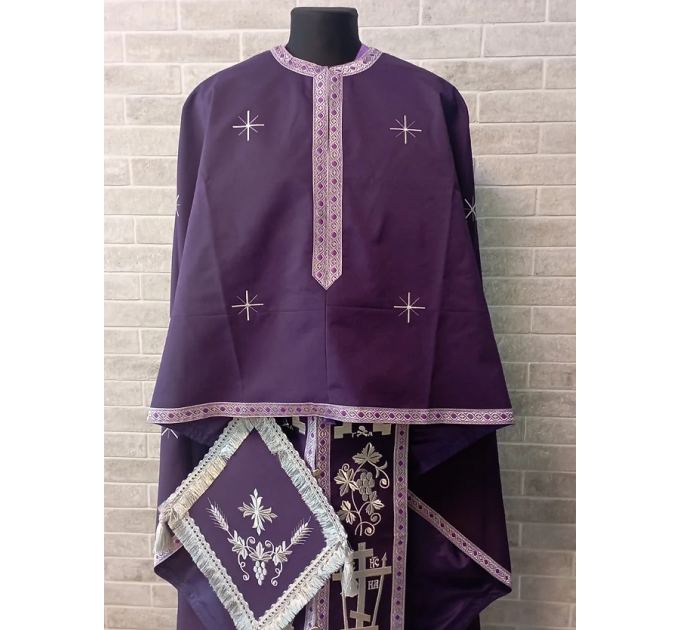 Calvary Embroidered Priest Orthodox Greek style vestment - Burgundy vestment