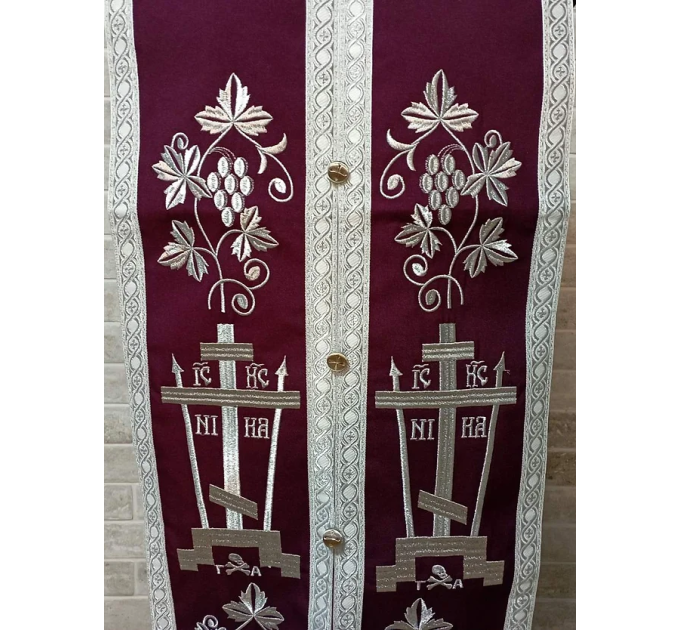 Calvary Embroidered Priest Orthodox Greek style vestment - Burgundy vestment