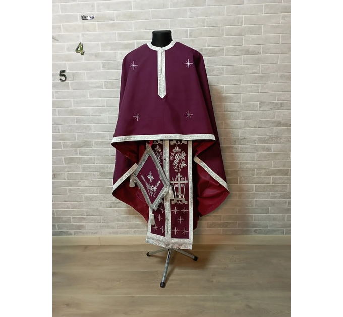 Calvary Embroidered Priest Orthodox Greek style vestment - Burgundy vestment