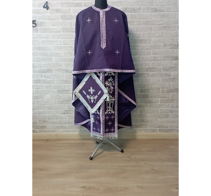 Calvary Embroidered Priest Orthodox Greek style vestment - Burgundy vestment
