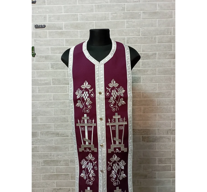 Calvary Embroidered Priest Orthodox Greek style vestment - Burgundy vestment