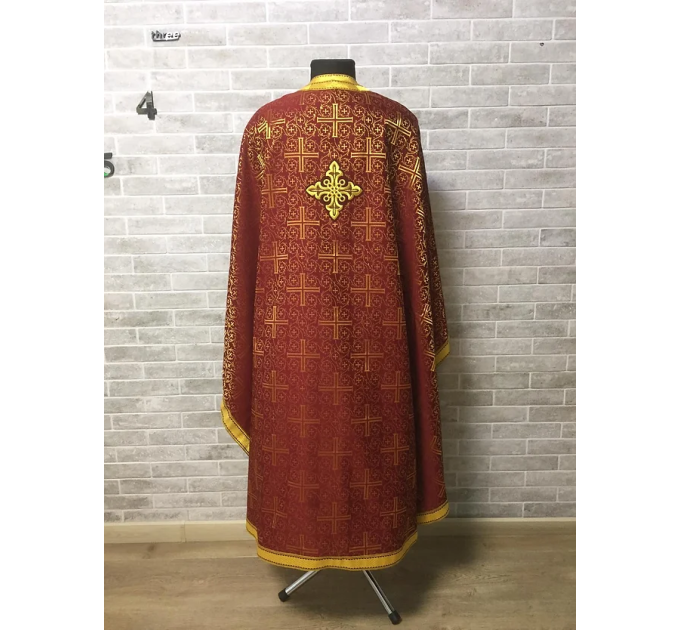 Burgundy Greek vestment in brocade - Priest liturgical vestment for orthodox