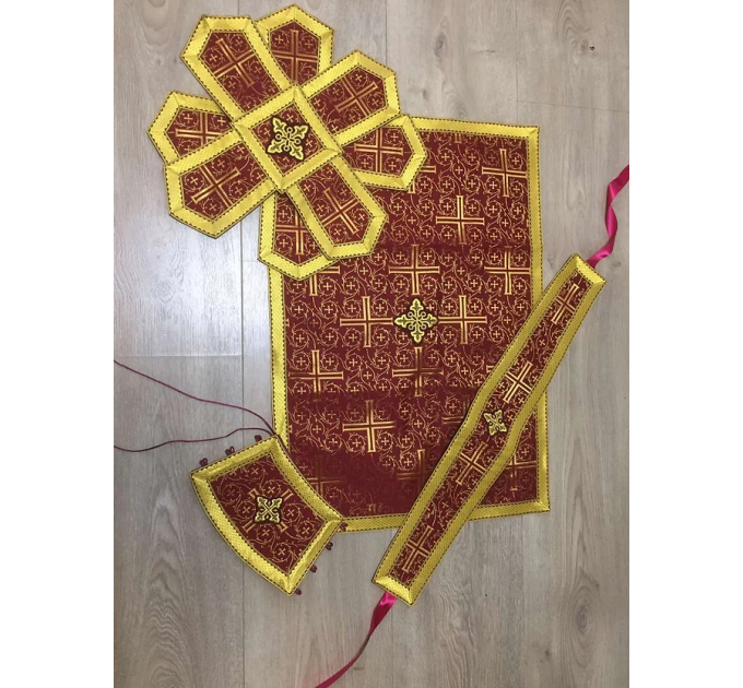Burgundy Greek vestment in brocade - Priest liturgical vestment for orthodox