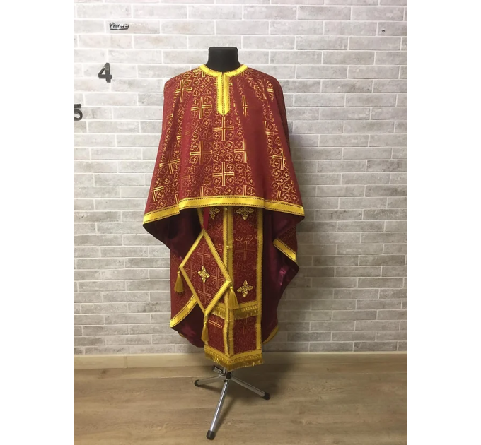 Burgundy Greek vestment in brocade - Priest liturgical vestment for orthodox