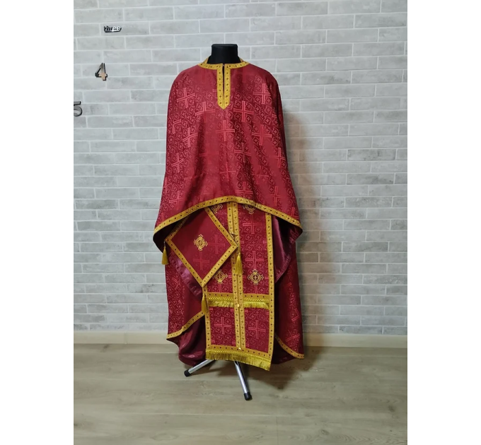 Burgundy Greek vestment in brocade - Priest liturgical vestment for orthodox