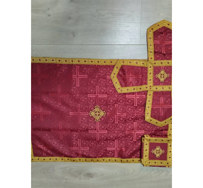 Burgundy Greek vestment in brocade - Priest liturgical vestment for orthodox