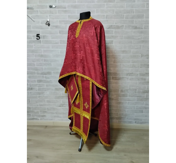 Burgundy Greek vestment in brocade - Priest liturgical vestment for orthodox