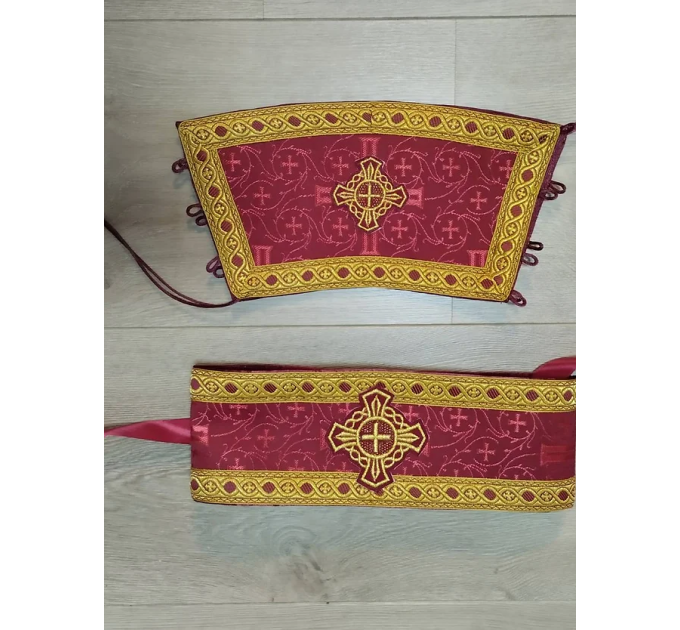 Burgundy Greek vestment in brocade - Priest liturgical vestment for orthodox