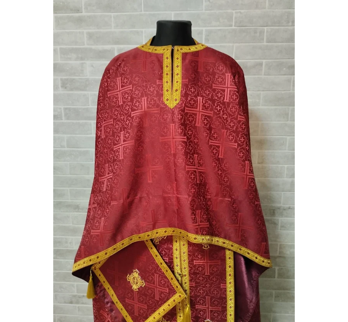 Burgundy Greek vestment in brocade - Priest liturgical vestment for orthodox