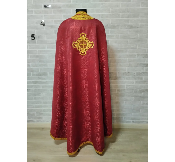 Burgundy Greek vestment in brocade - Priest liturgical vestment for orthodox