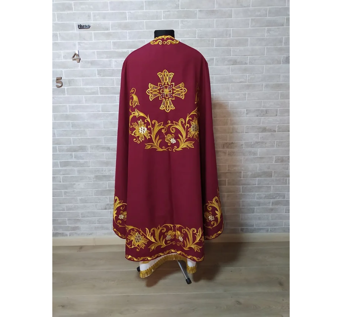 Dark red greek vestment - Orthodox clothes - Priest embroidered clothes