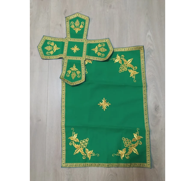 Embroidered Priest Orthodox Greek style vestment in green - Clergy robe suit
